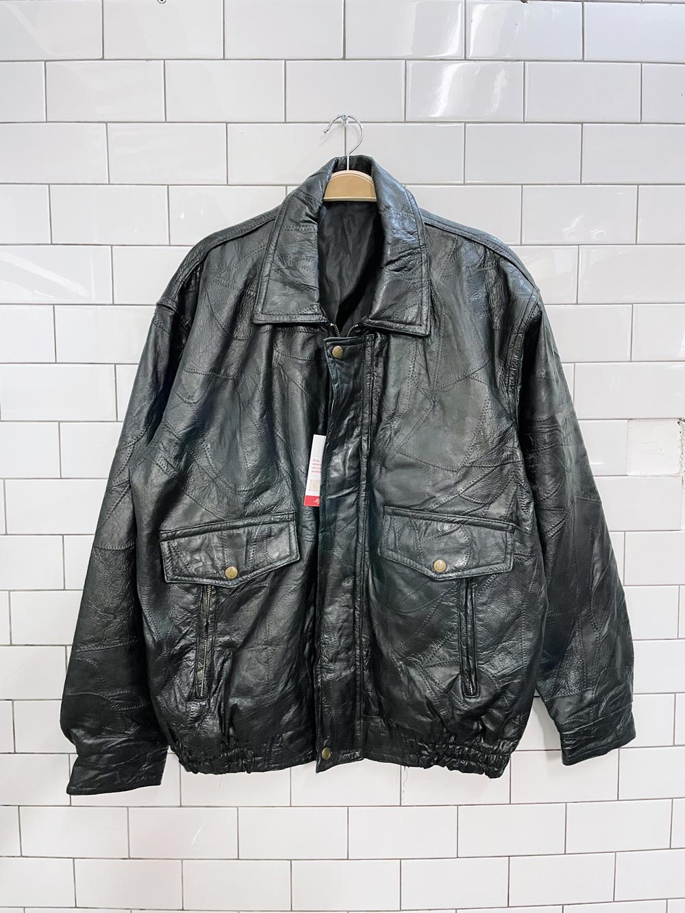 vintage patchwork leather bomber jacket