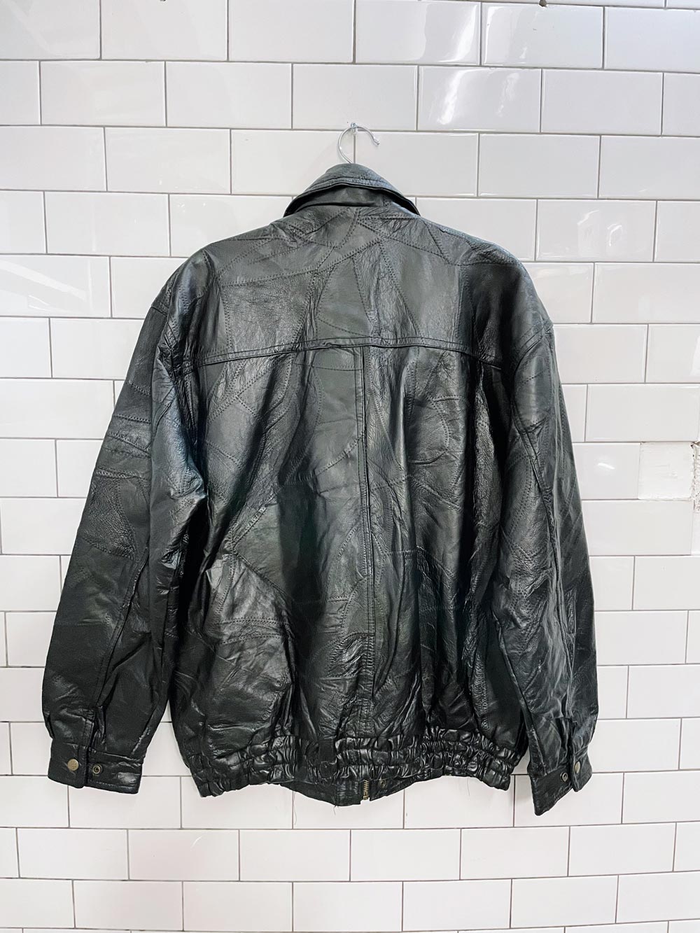 vintage patchwork leather bomber jacket