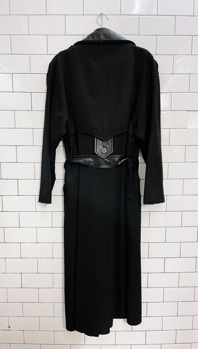 vintage luba paris leather trim belted wool trench coat - good market thrift store