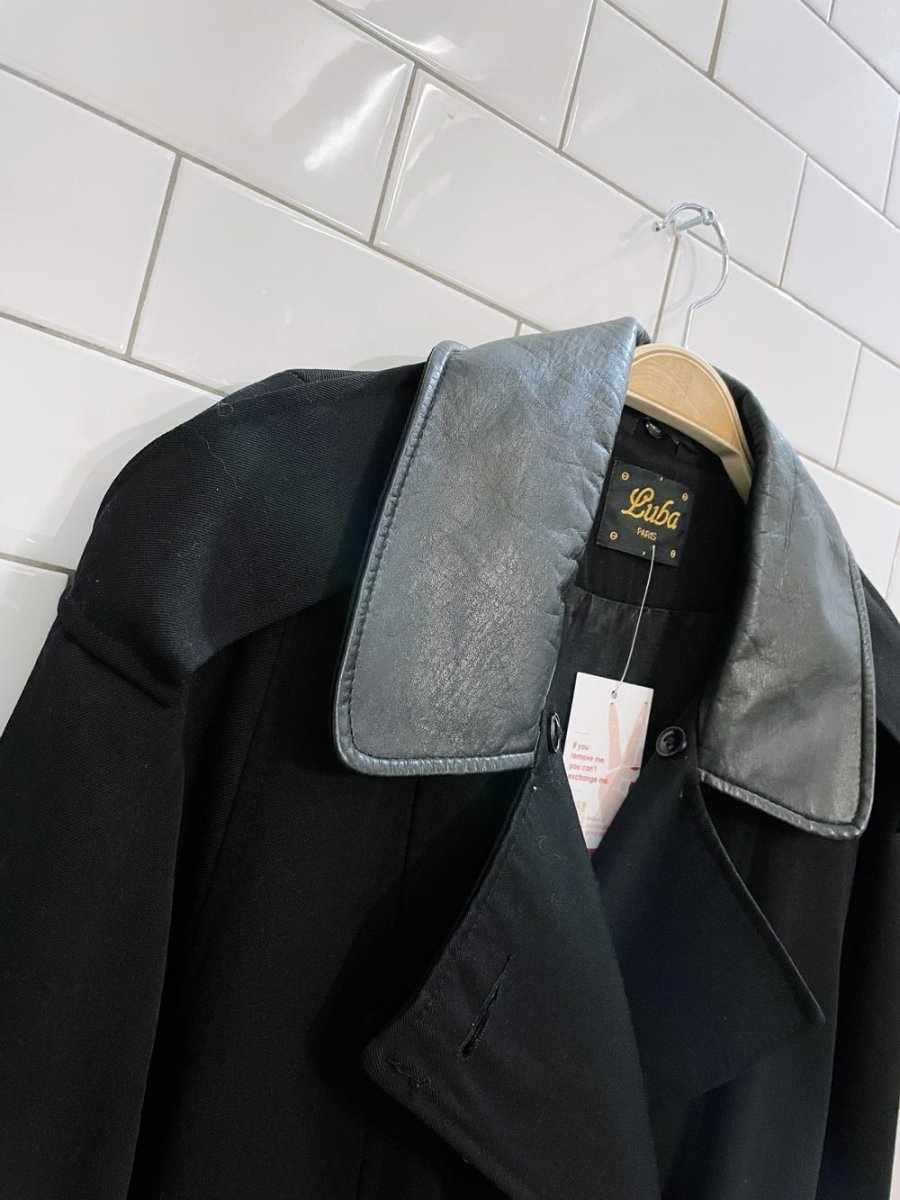 vintage luba paris leather trim belted wool trench coat - good market thrift store