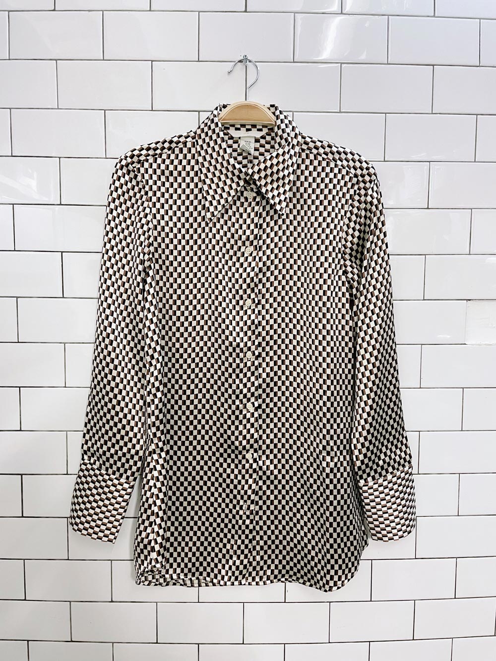 nwt h&m satin geometric check blouse