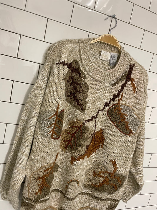 vintage needles & yarn fall leaves knit crew