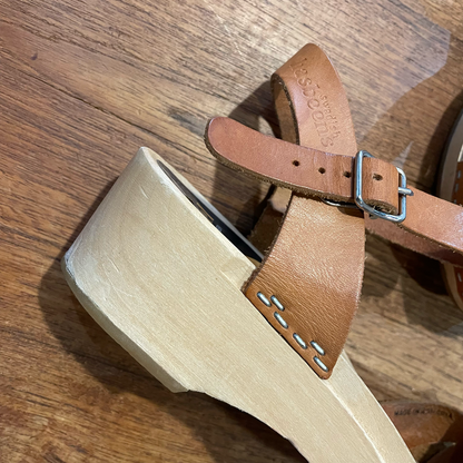 swedish hasbeens toffel wood leather sandals - size 38