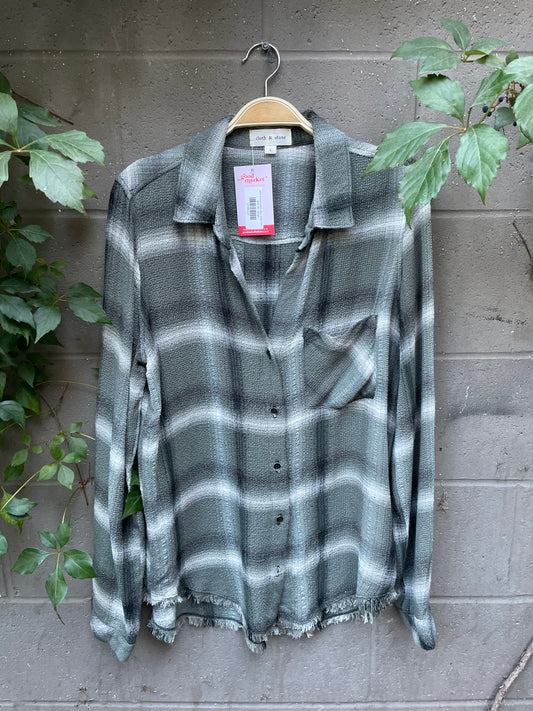 cloth & stone green plaid button down