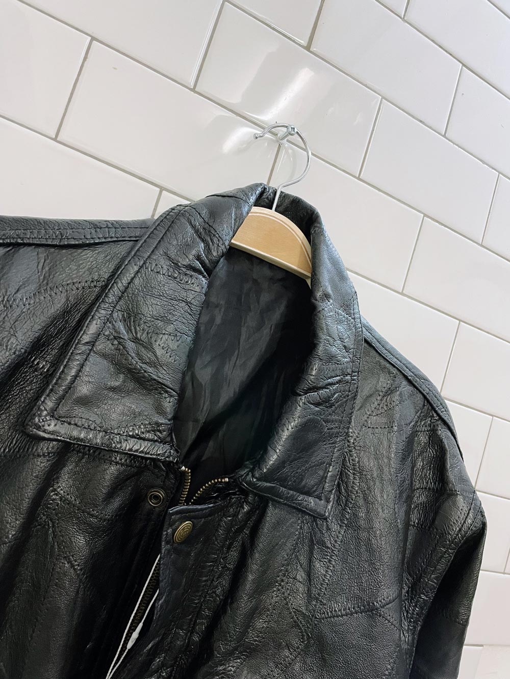 vintage patchwork leather bomber jacket