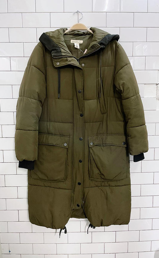 h&m logg khaki long hooded parka