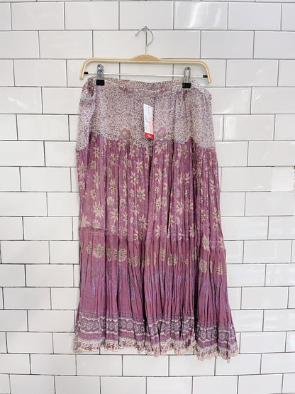 vintage hand-painted floral flowy midi skirt