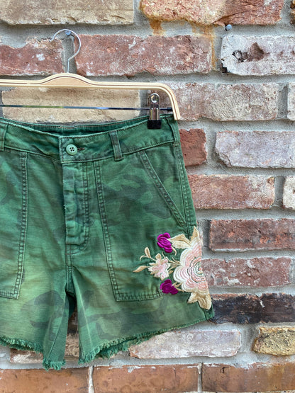 free people embroidered scout camo utility shorts