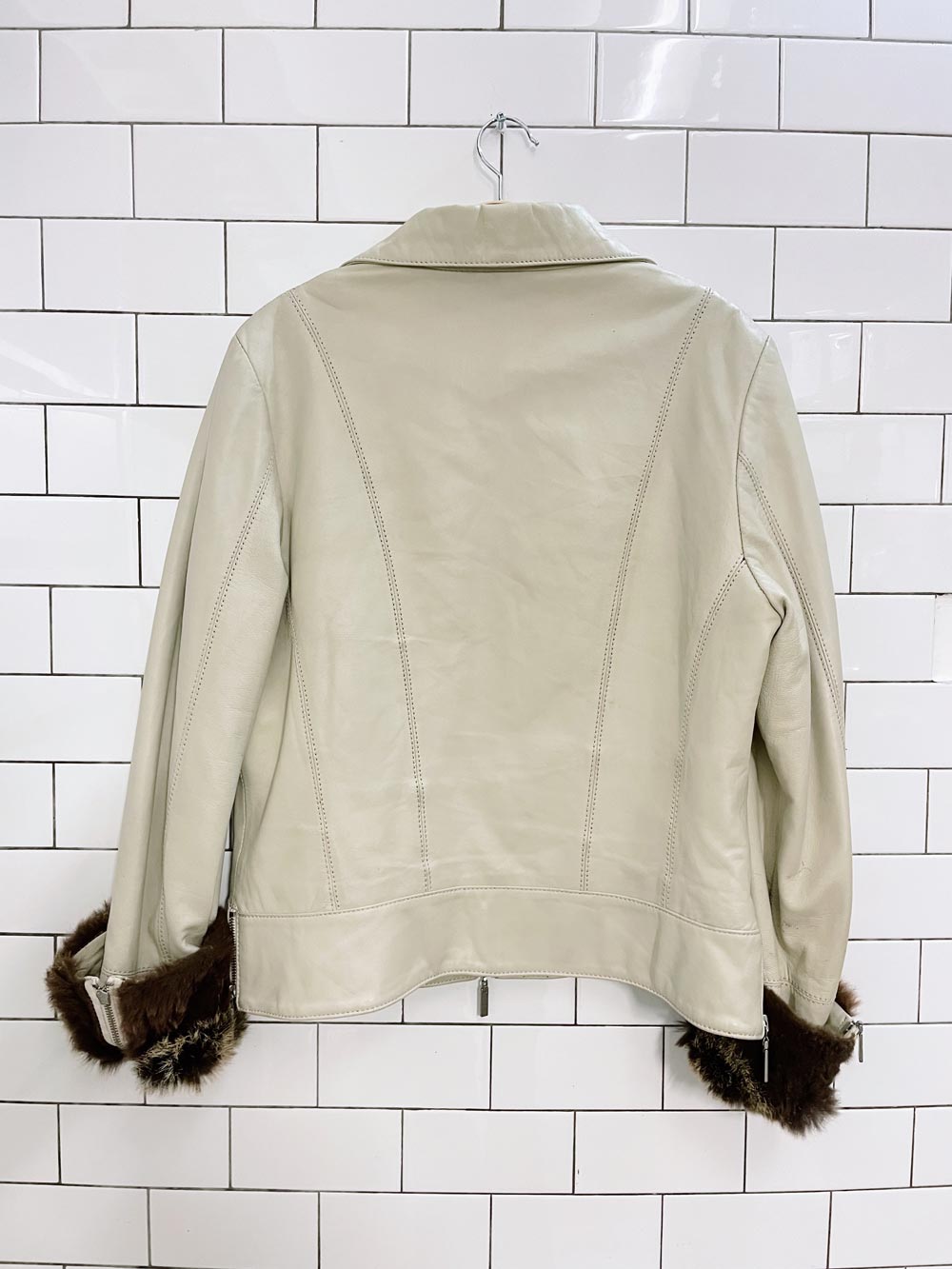 vintage 00s danier rabbit cuff leather jacket