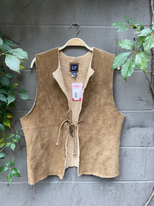 vintage gap shearling tie front vest