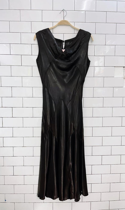 vintage brown satin a-line mermaid gown