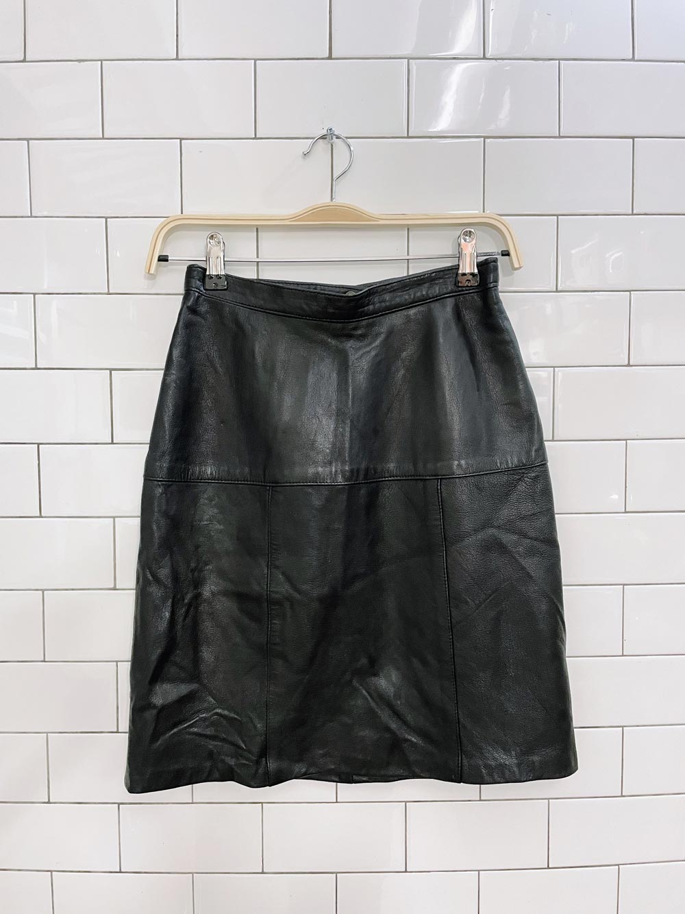 vintage emblem butter leather mini skirt