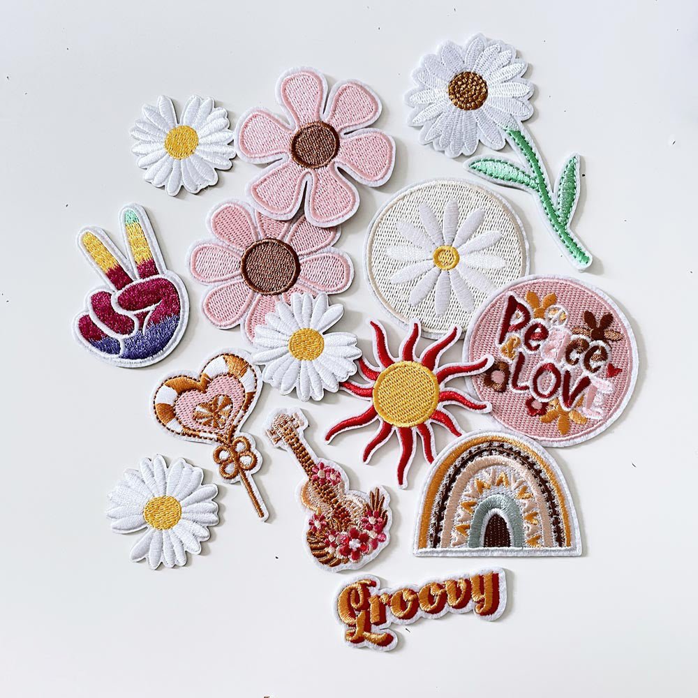 embroidered groovy summer iron - on patch - good market thrift store