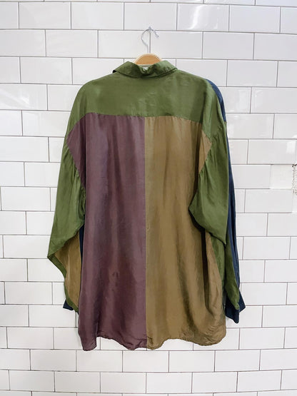 vintage aziz 100% silk colour block shirt