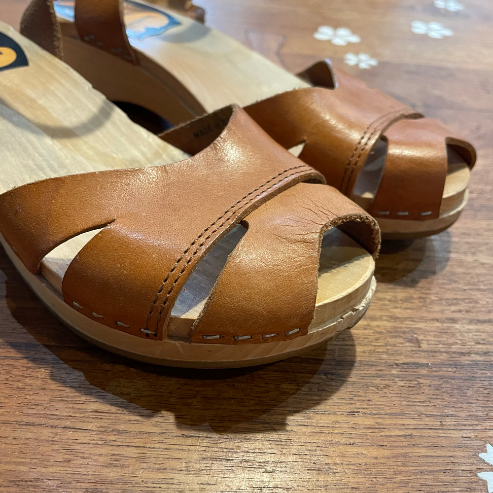 swedish hasbeens toffel wood leather sandals - size 38