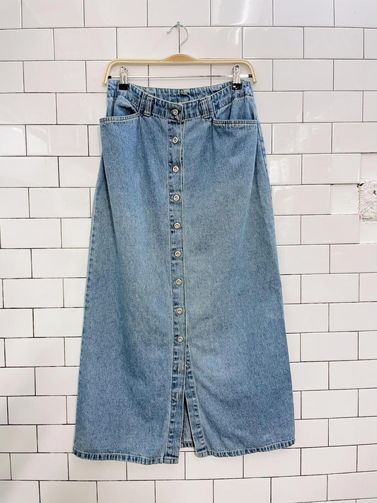 vintage 90s club newport button denim midi skirt