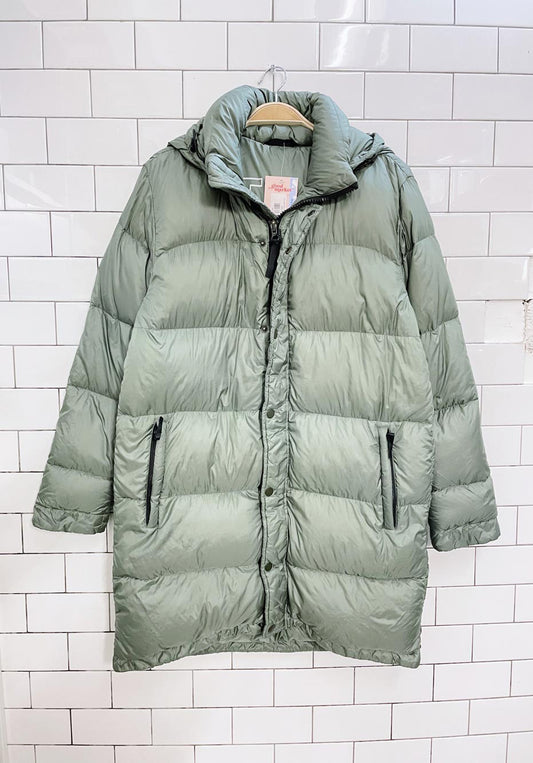 tna super puff sage green mid-length coat