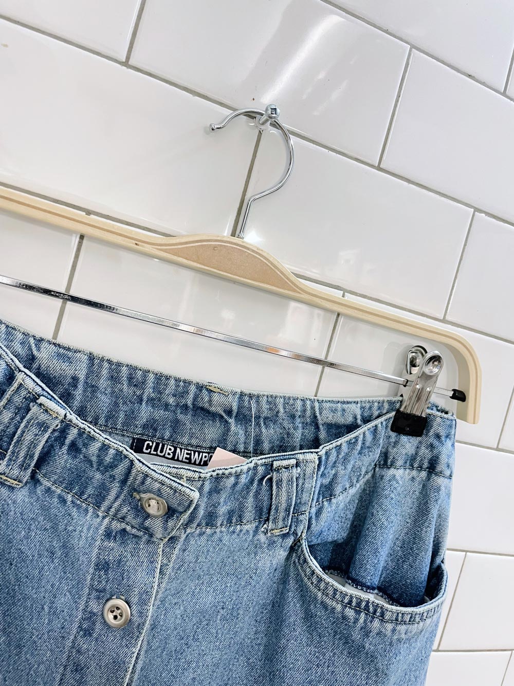 vintage 90s club newport button denim midi skirt