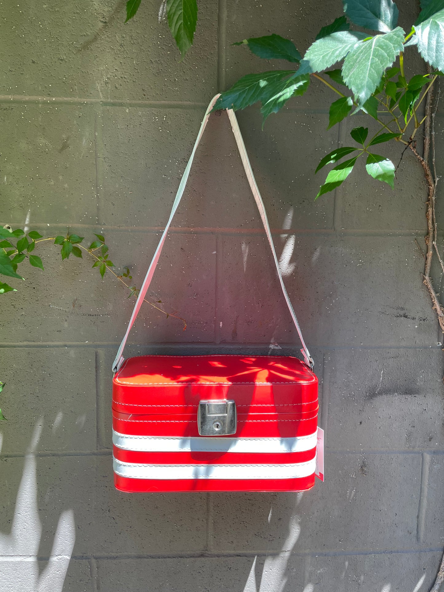 vintage retro stripe make up luggage tote