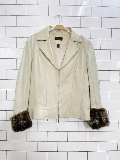 vintage 00s danier rabbit cuff leather jacket