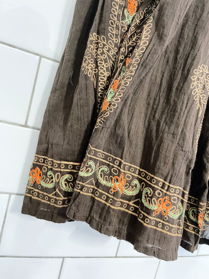 vintage brown boho midi skirt