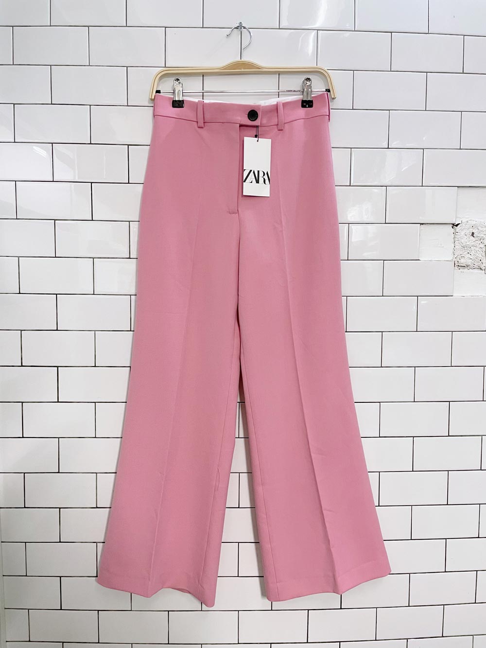 nwt zara high rise bubble gum pink flare leg trouser