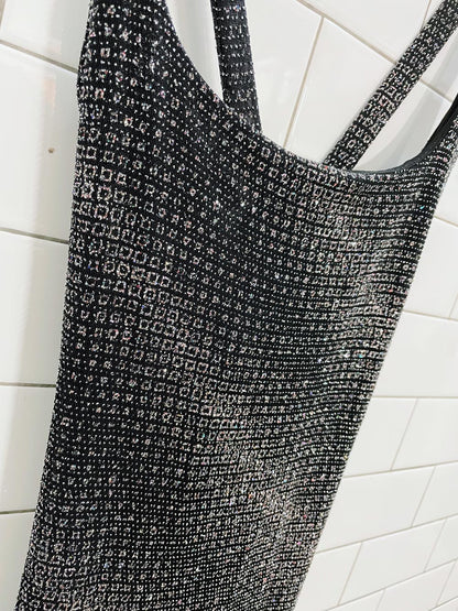 room service stretch glitter midi party dress