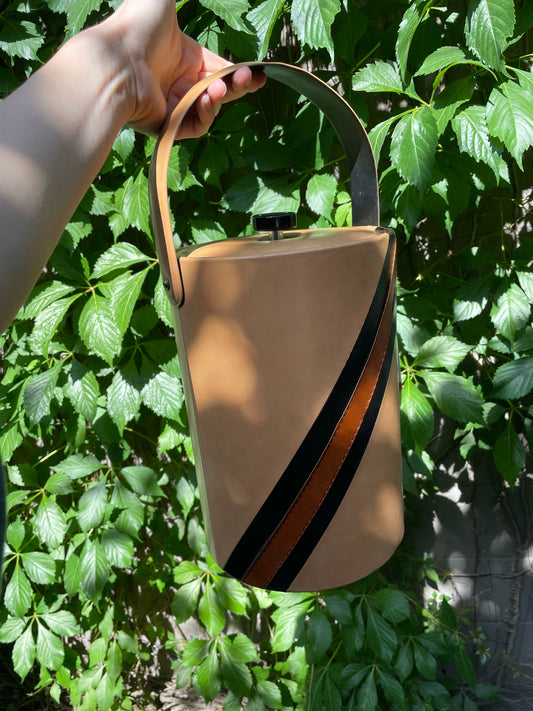 vintage faux leather stripe ice bucket