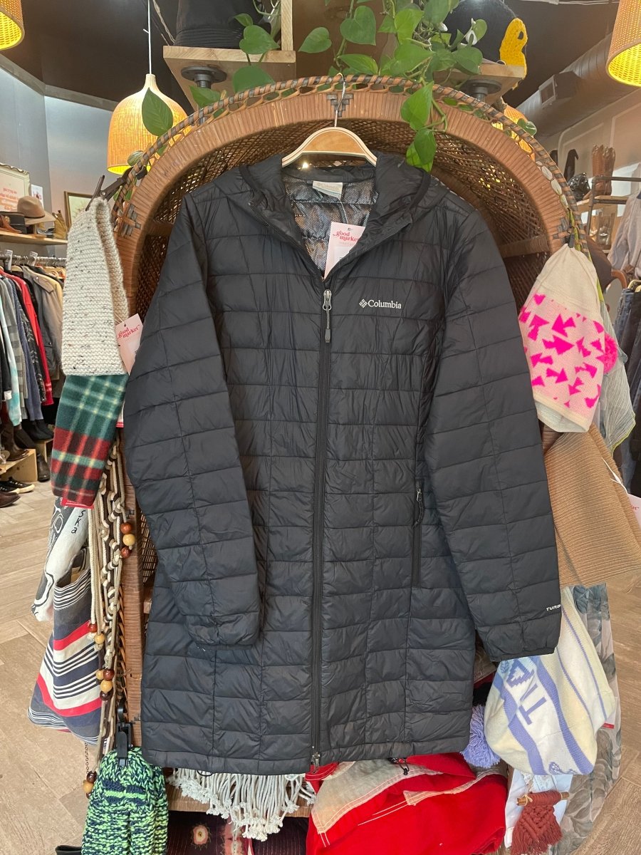 columbia light hooded long puffer jacket - good market thrift store