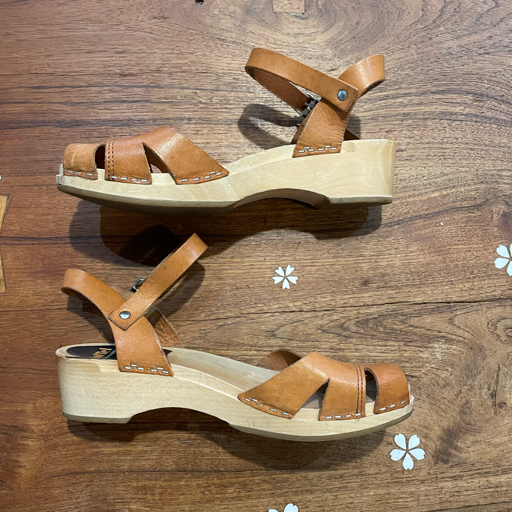 swedish hasbeens toffel wood leather sandals - size 38