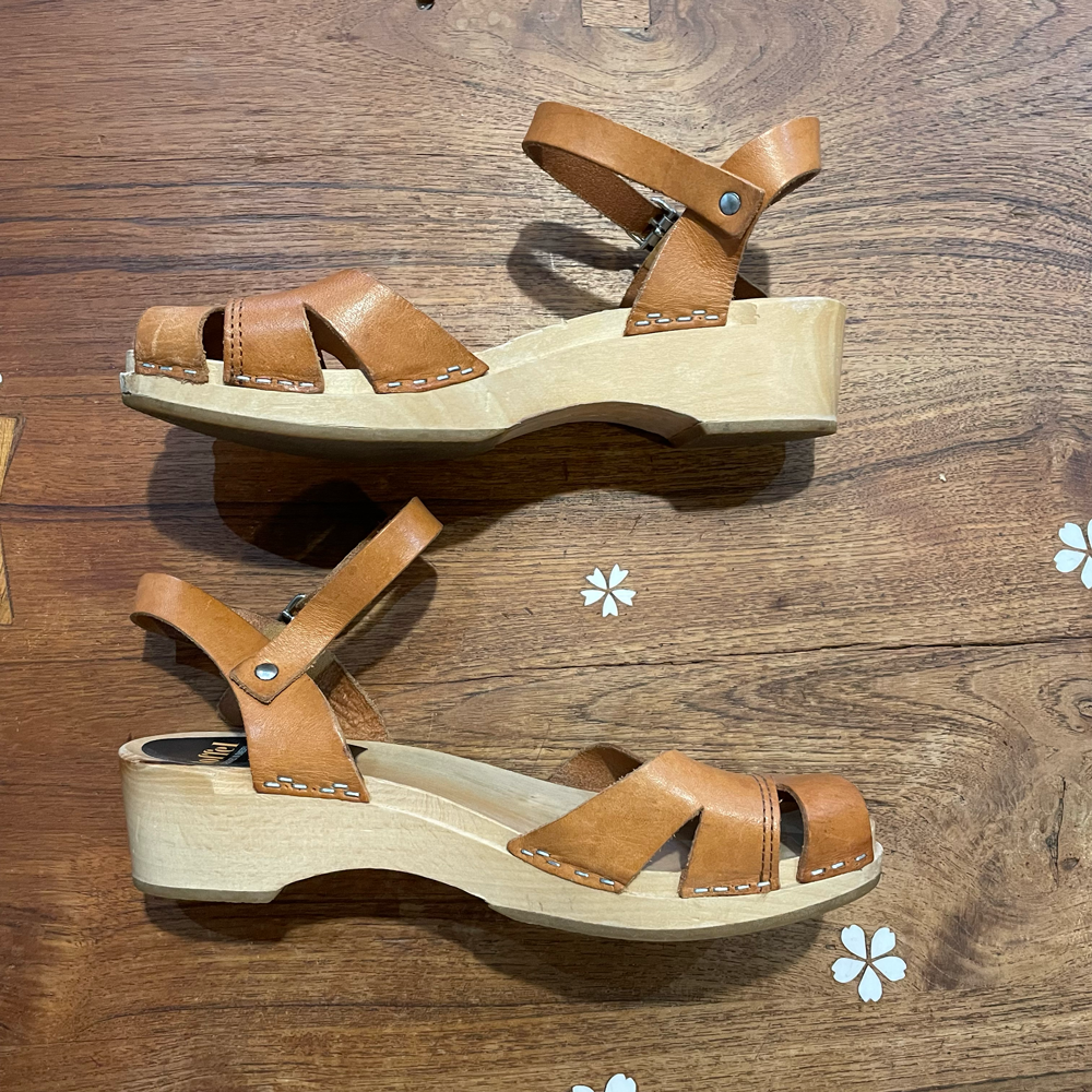 swedish hasbeens toffel wood leather sandals size 38