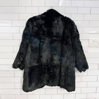 vintage 80s power shoulder rabbit fur coat