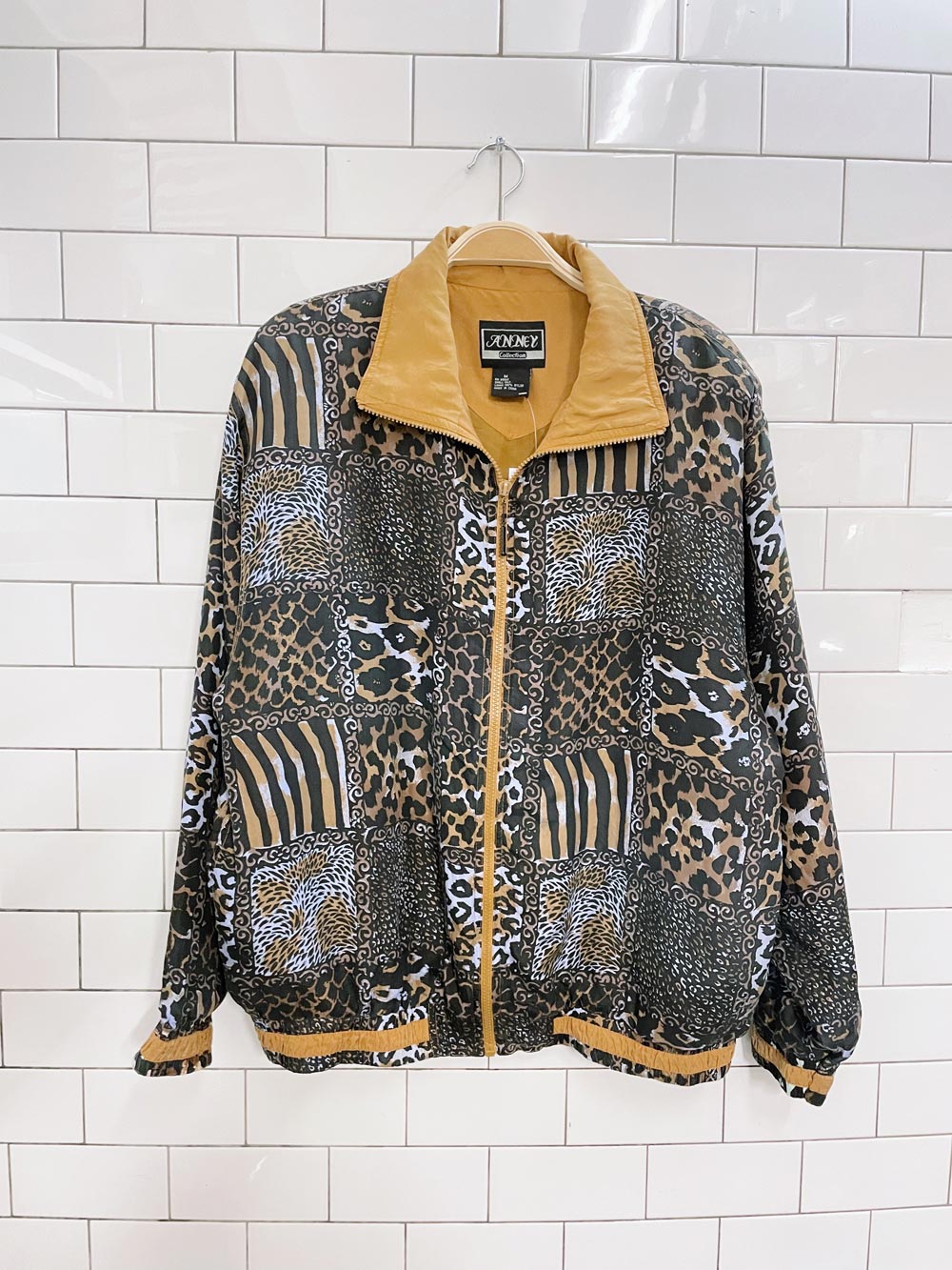 vintage anney animal print silk bomber jacket