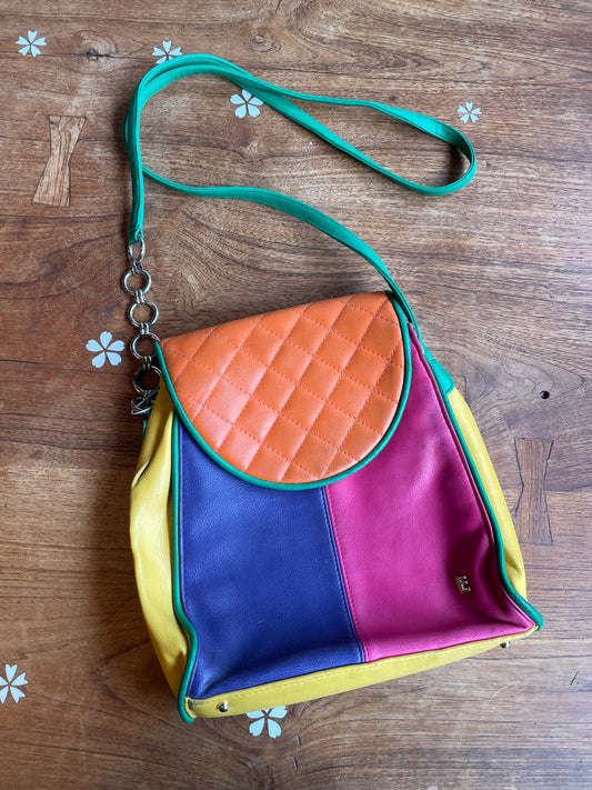 vintaget 80s leslie fay rainbow leather bag