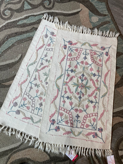 vintage kashmir chain-stitch flat rug