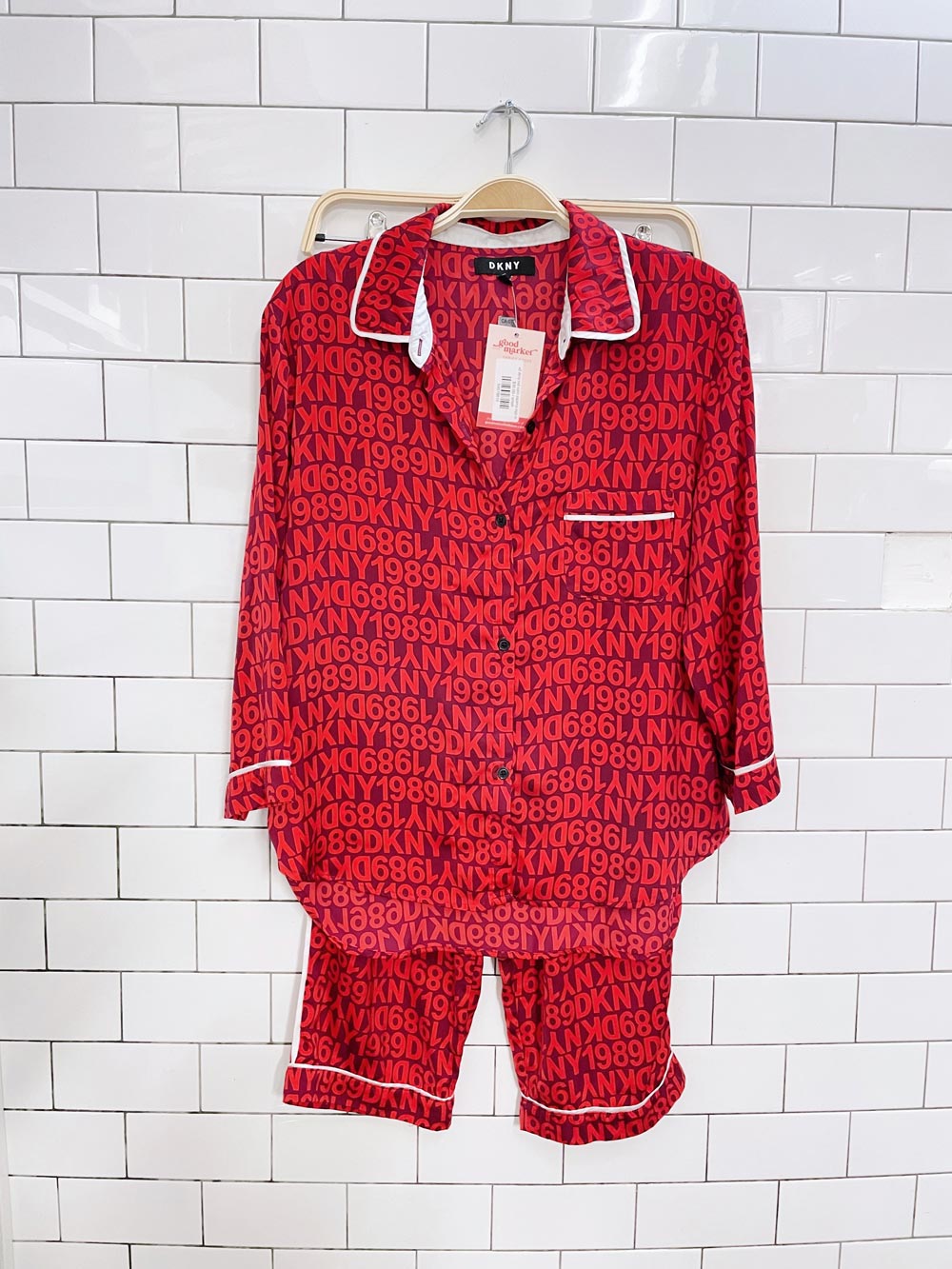 x2 dkny red satin pajama logo set