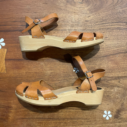 swedish hasbeens toffel wood leather sandals - size 38