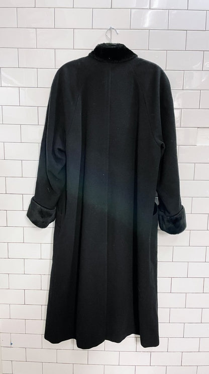 vintage goodman wool - cashmere faux fur trim long coat - good market thrift store