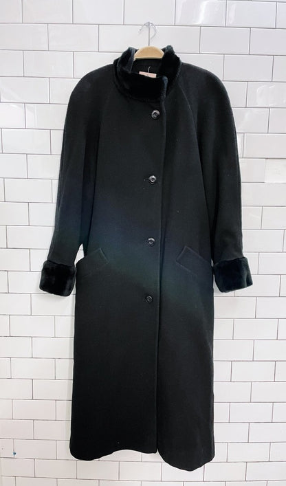 vintage goodman wool - cashmere faux fur trim long coat - good market thrift store