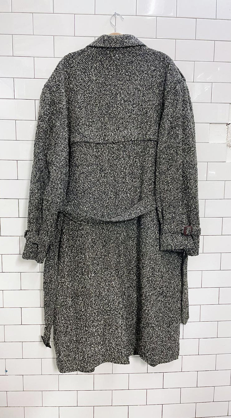 vintage village squire wool-blend tweed belted overcoat