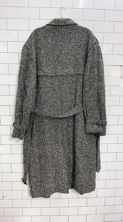 vintage village squire wool-blend tweed belted overcoat