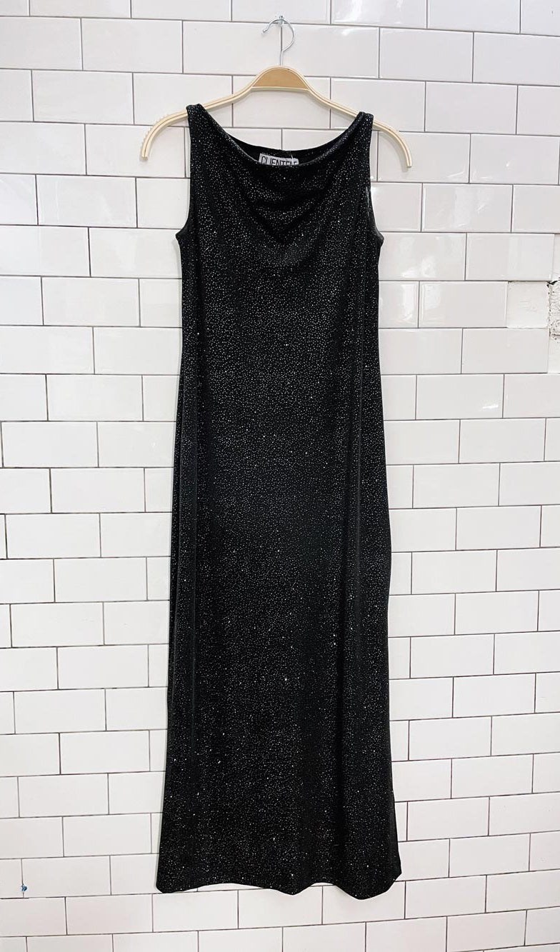 vintage 90s clientele cowl neck sparkle gown