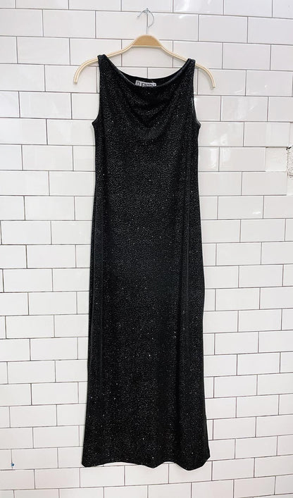 vintage 90s clientele cowl neck sparkle gown
