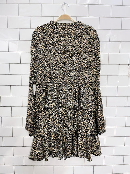 nwt DNA leopard ruffle long sleeve mini dress
