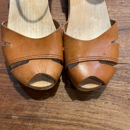 swedish hasbeens toffel wood leather sandals - size 38