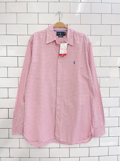 ralph lauren classic fit pink gingham shirt