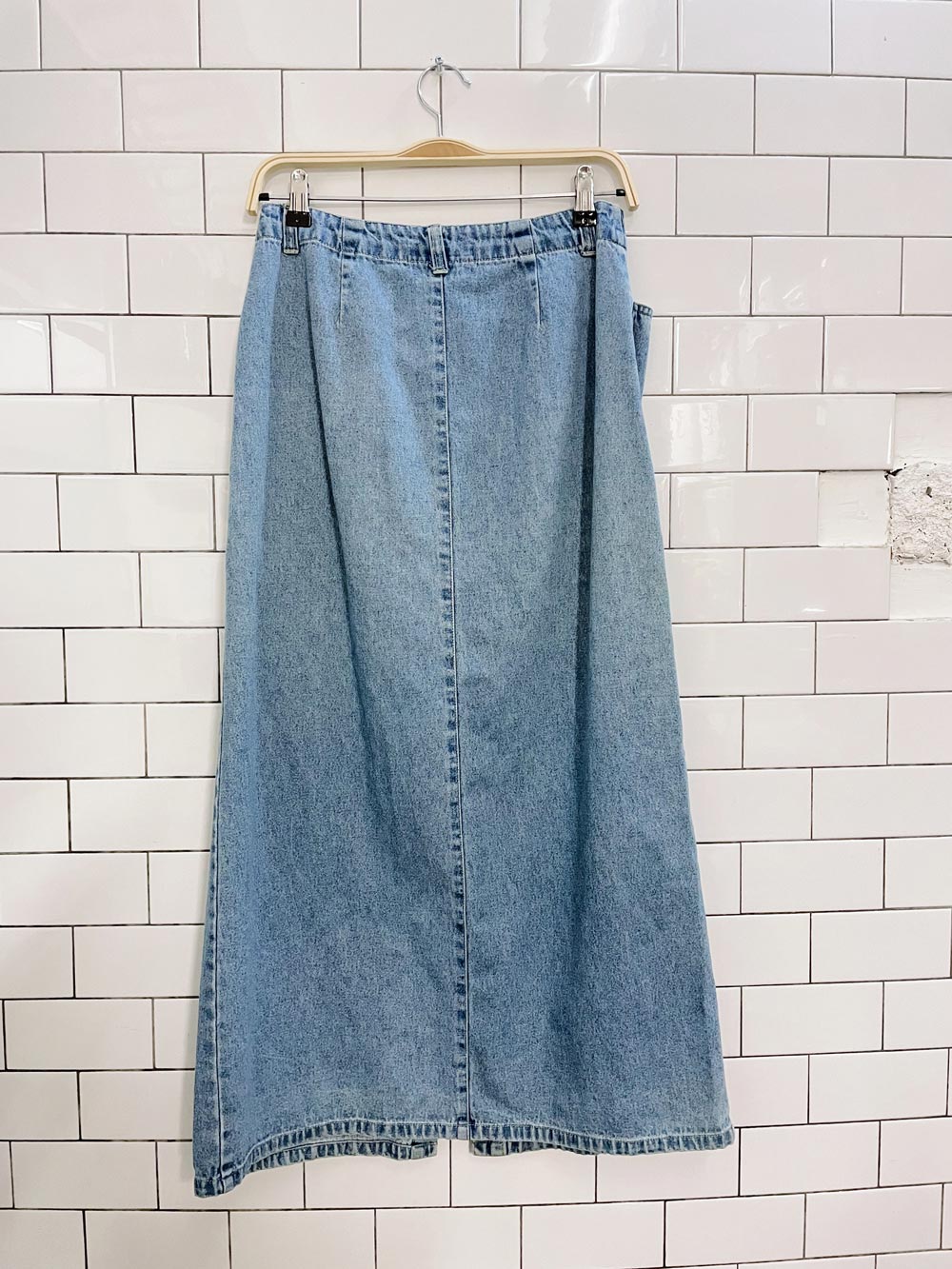 vintage 90s club newport button denim midi skirt