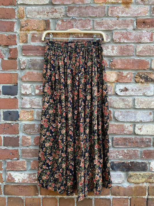 vintage floral flowy midi skirt