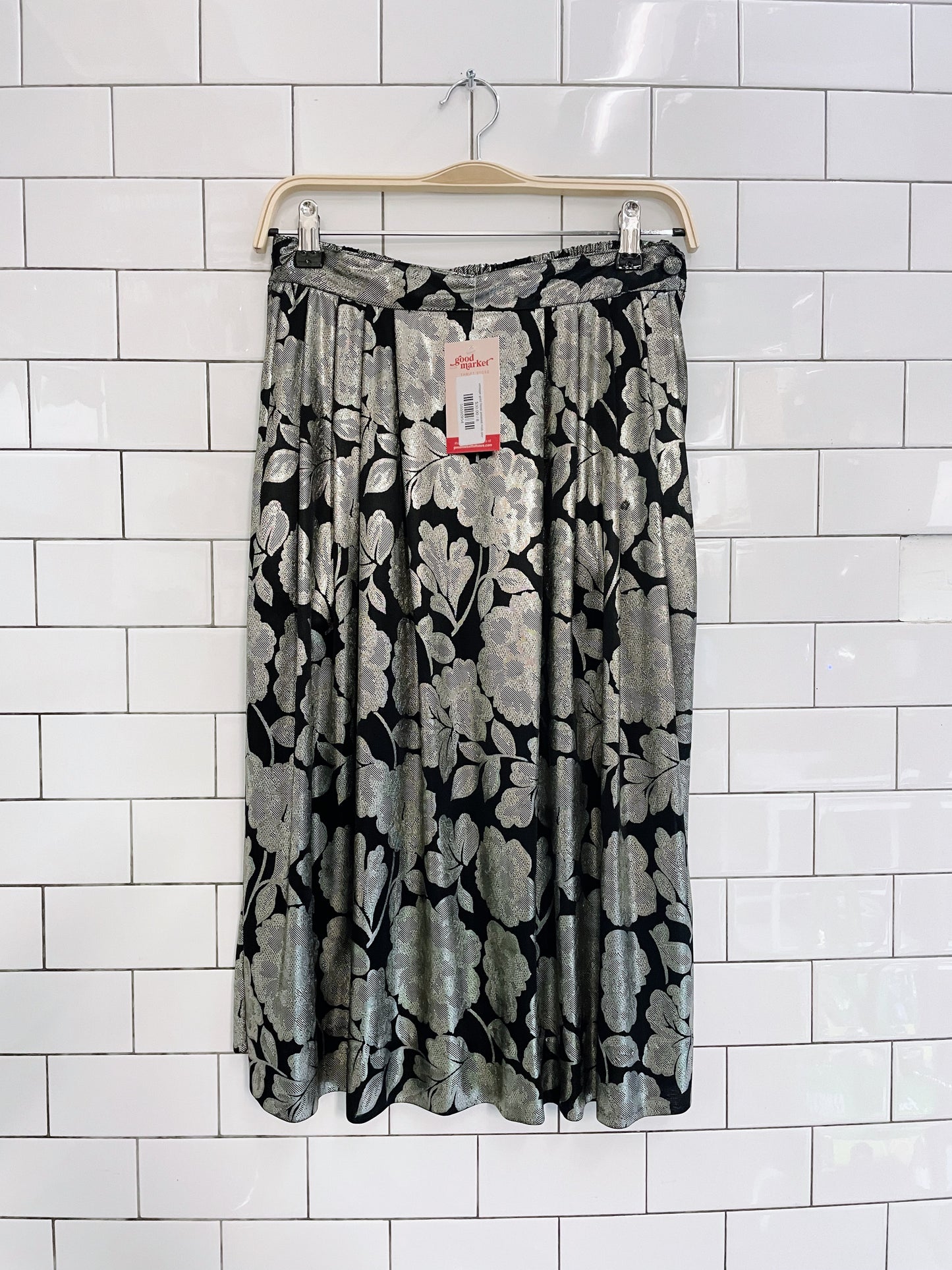 vintage gold floral pleated midi skirt