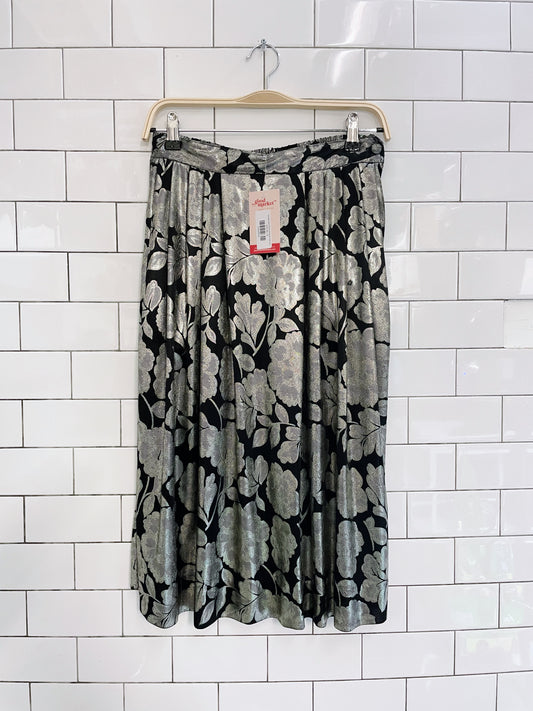 vintage gold floral pleated midi skirt